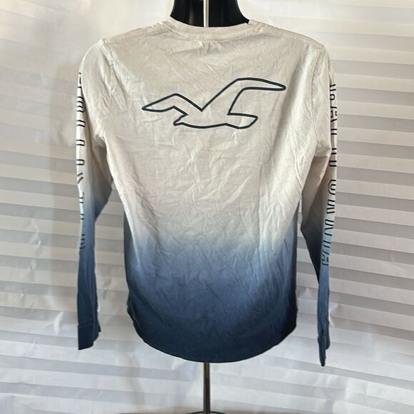 Hollister Men's Blue & White Long Sleeve Logo T-Shirt Size Medium M Casual Tee - Picture 2 of 6